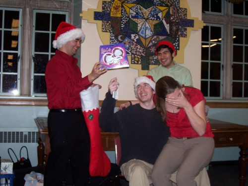 Social as Santa . . . giving gag gifts to the band